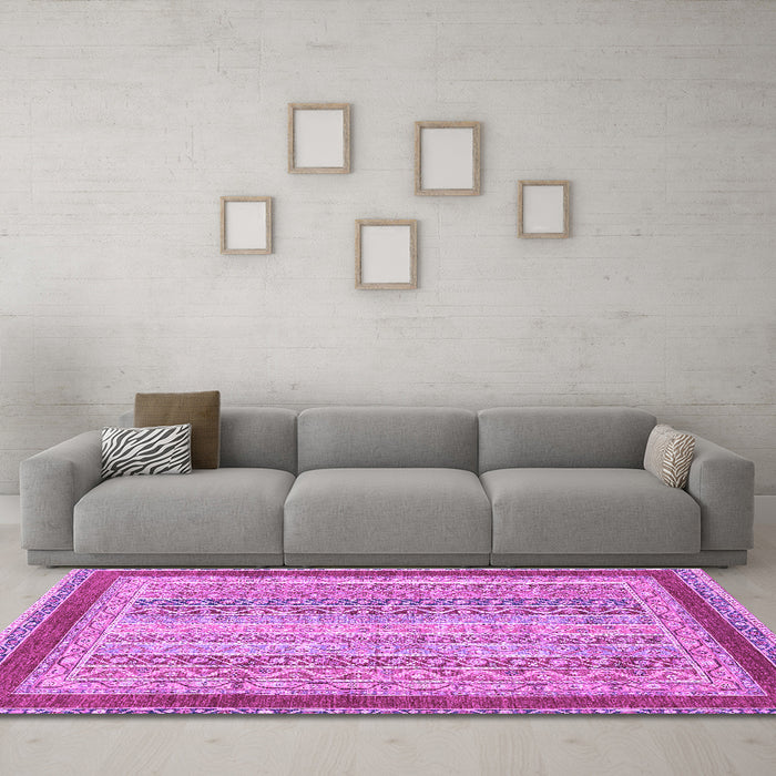 Machine Washable Oriental Purple Modern Area Rugs in a Living Room, wshabs2412pur