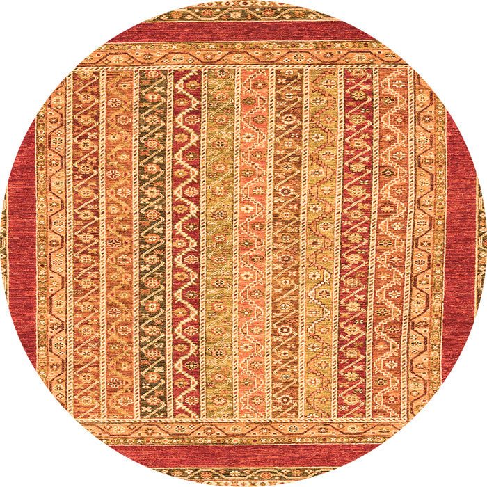 Round Machine Washable Oriental Orange Modern Area Rugs, wshabs2412org