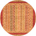 Round Machine Washable Oriental Orange Modern Area Rugs, wshabs2412org