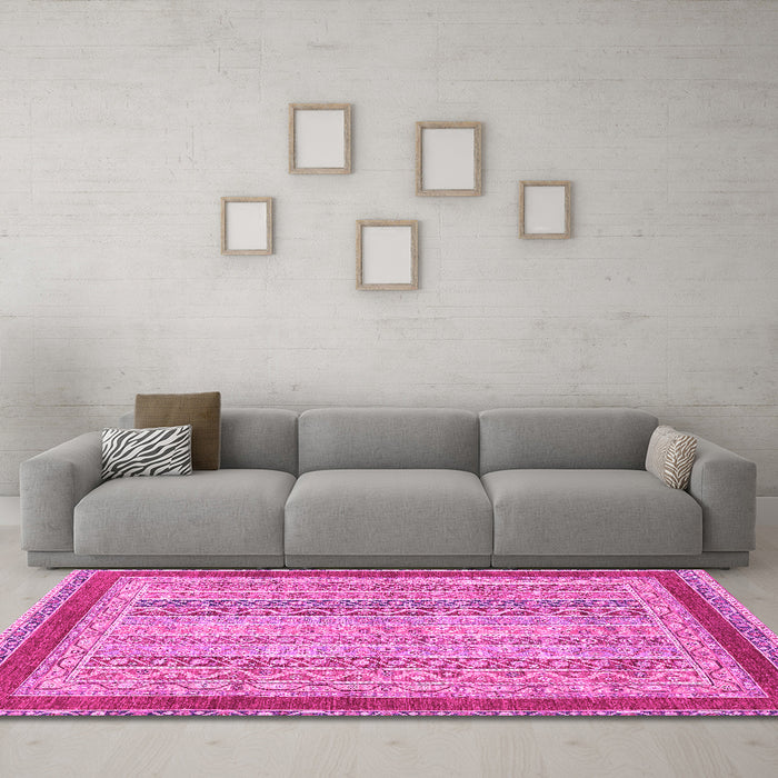 Machine Washable Oriental Pink Modern Rug in a Living Room, wshabs2412pnk