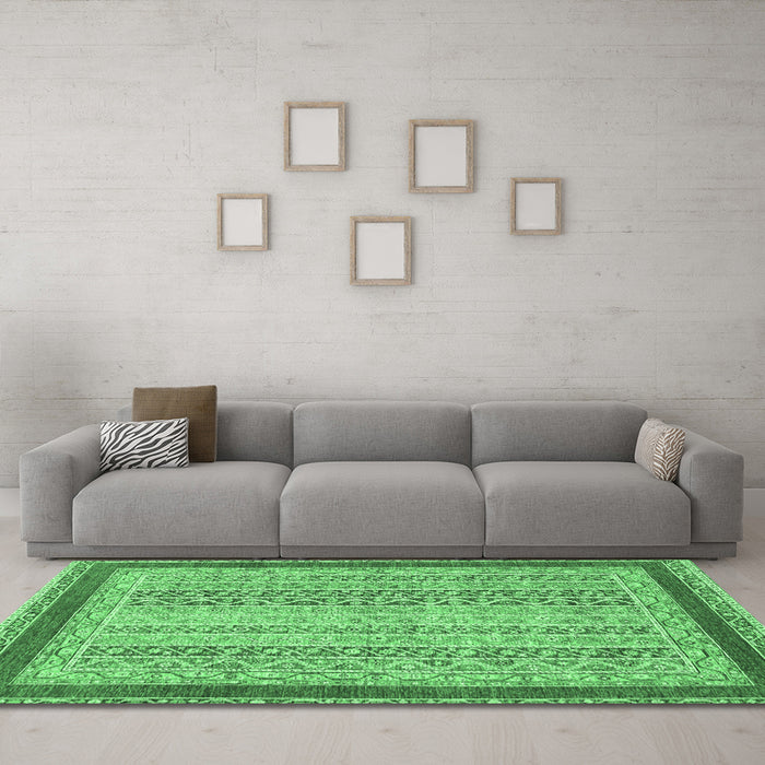 Machine Washable Oriental Emerald Green Modern Area Rugs in a Living Room,, wshabs2412emgrn