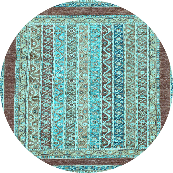 Round Machine Washable Oriental Light Blue Modern Rug, wshabs2412lblu