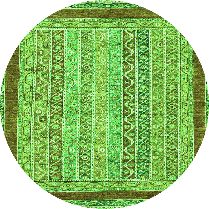 Round Machine Washable Oriental Green Modern Area Rugs, wshabs2412grn