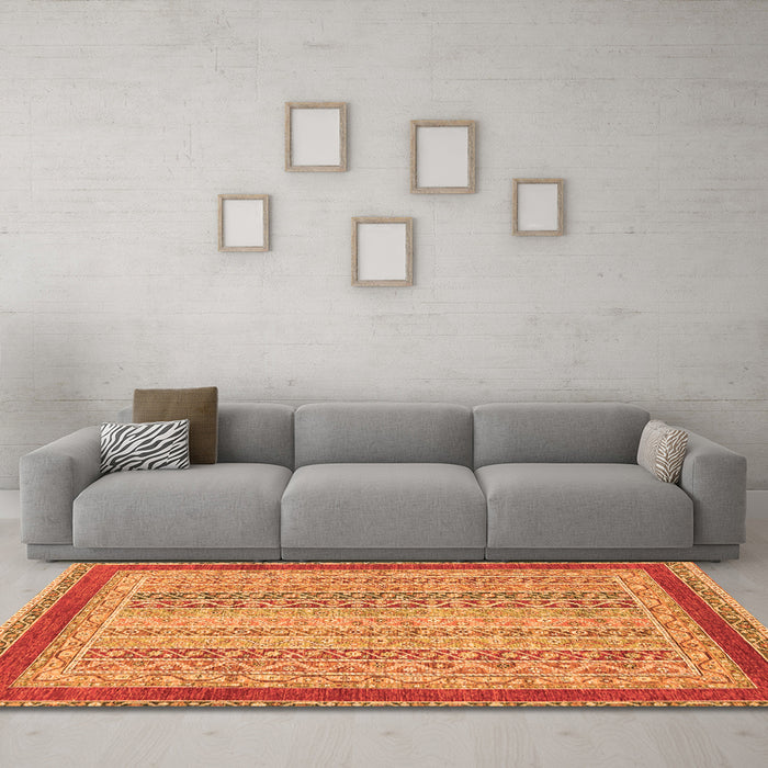 Machine Washable Oriental Orange Modern Area Rugs in a Living Room, wshabs2412org