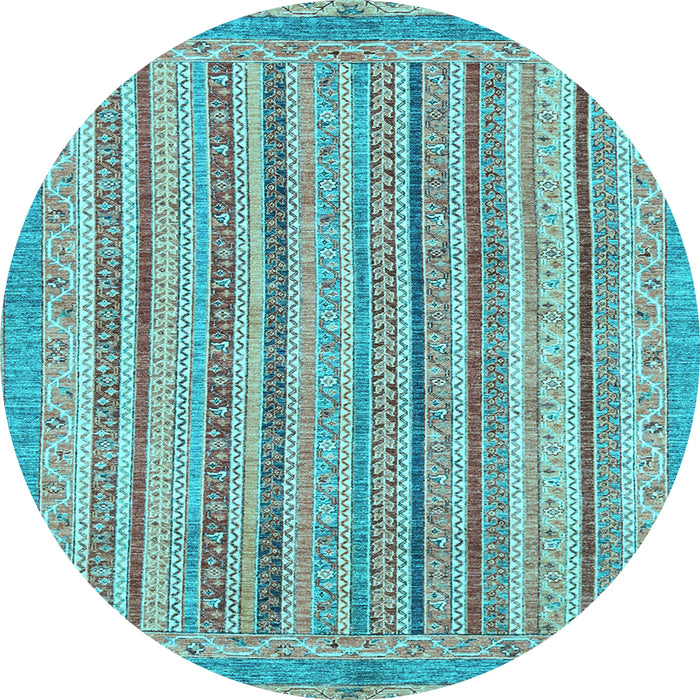 Round Machine Washable Oriental Light Blue Modern Rug, wshabs2413lblu