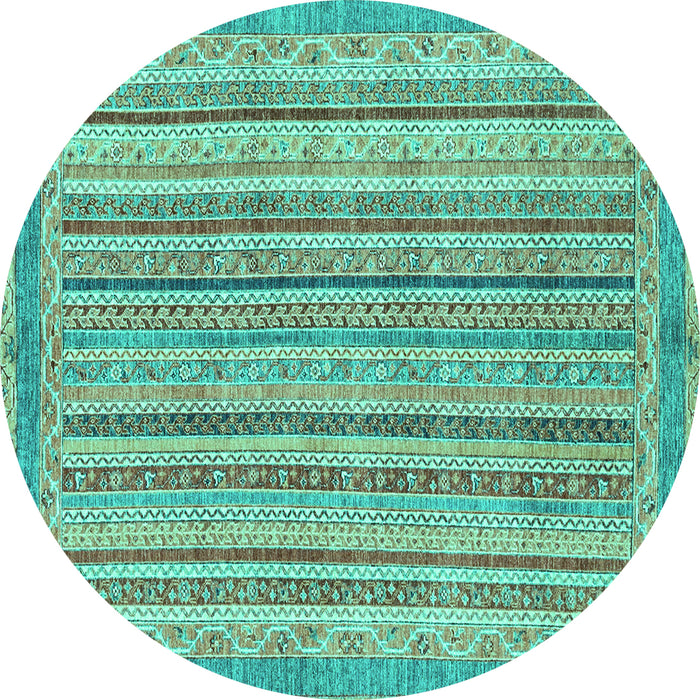 Round Machine Washable Oriental Turquoise Modern Area Rugs, wshabs2413turq