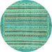 Round Machine Washable Oriental Turquoise Modern Area Rugs, wshabs2413turq