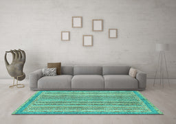 Machine Washable Oriental Turquoise Modern Area Rugs in a Living Room,, wshabs2413turq