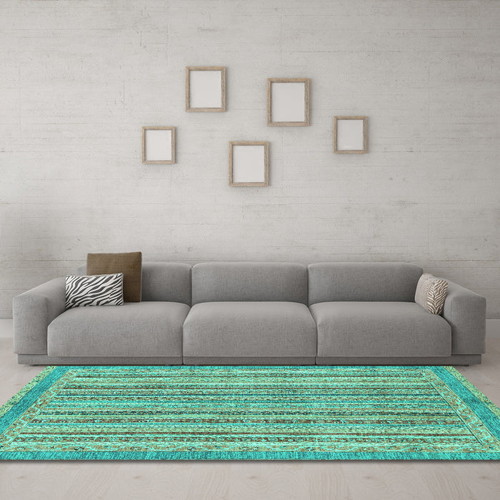 Machine Washable Oriental Turquoise Modern Area Rugs in a Living Room,, wshabs2413turq