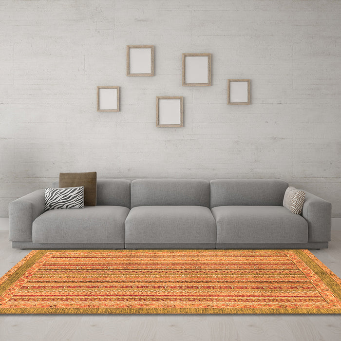 Machine Washable Oriental Orange Modern Area Rugs in a Living Room, wshabs2413org