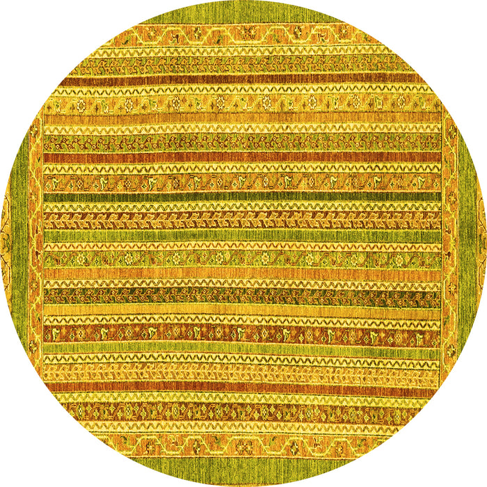 Round Machine Washable Oriental Yellow Modern Rug, wshabs2413yw
