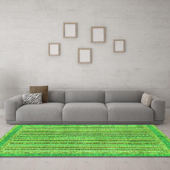 Machine Washable Oriental Green Modern Area Rugs in a Living Room,, wshabs2413grn
