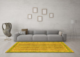 Machine Washable Oriental Yellow Modern Rug in a Living Room, wshabs2413yw