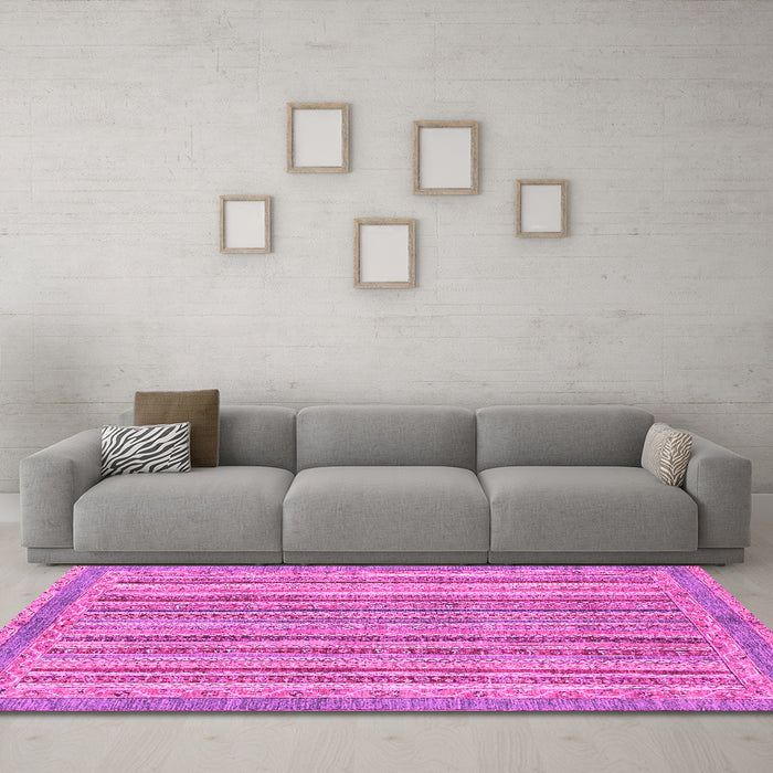 Machine Washable Oriental Pink Modern Rug in a Living Room, wshabs2413pnk
