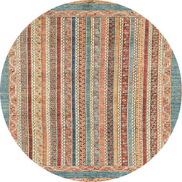 Round Abstract Gold Brown Oriental Rug, abs2413