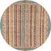 Round Abstract Gold Brown Oriental Rug, abs2413