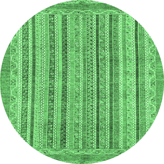 Round Machine Washable Oriental Emerald Green Modern Area Rugs, wshabs2413emgrn