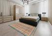 Abstract Gold Brown Oriental Rug in a Bedroom, abs2413