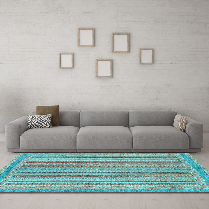 Machine Washable Oriental Light Blue Modern Rug in a Living Room, wshabs2413lblu