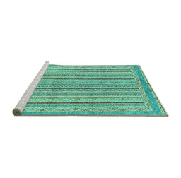 Sideview of Machine Washable Oriental Turquoise Modern Area Rugs, wshabs2413turq