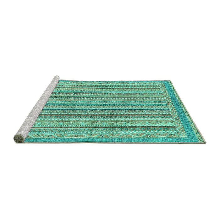 Sideview of Machine Washable Oriental Turquoise Modern Area Rugs, wshabs2413turq