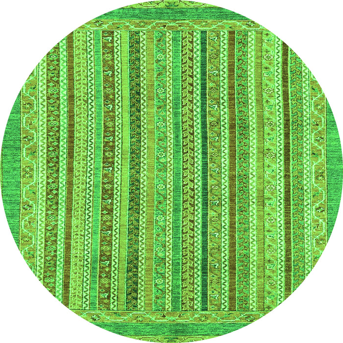 Round Machine Washable Oriental Green Modern Area Rugs, wshabs2413grn