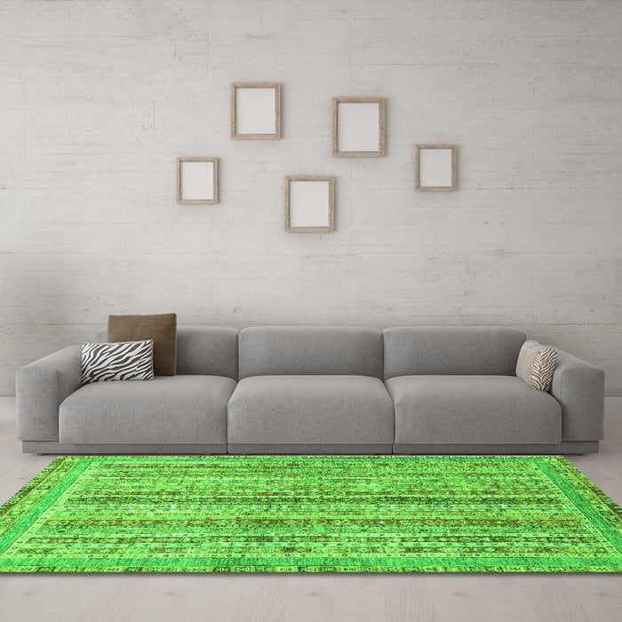 Machine Washable Oriental Green Modern Area Rugs in a Living Room,, wshabs2414grn