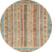 Round Abstract Gold Brown Oriental Rug, abs2414