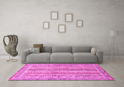 Machine Washable Oriental Pink Modern Rug in a Living Room, wshabs2414pnk