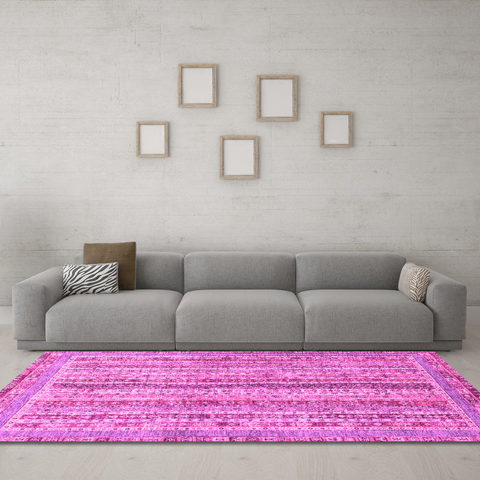 Machine Washable Oriental Pink Modern Rug in a Living Room, wshabs2414pnk