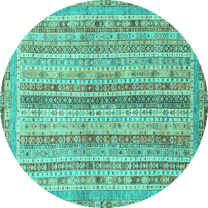 Round Machine Washable Oriental Turquoise Modern Area Rugs, wshabs2414turq