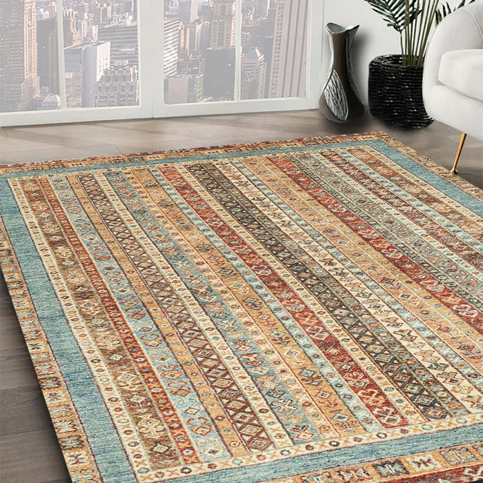 Abstract Gold Brown Oriental Rug in Family Room, abs2414