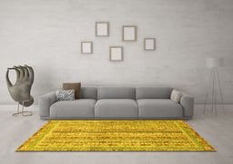 Machine Washable Oriental Yellow Modern Rug in a Living Room, wshabs2414yw