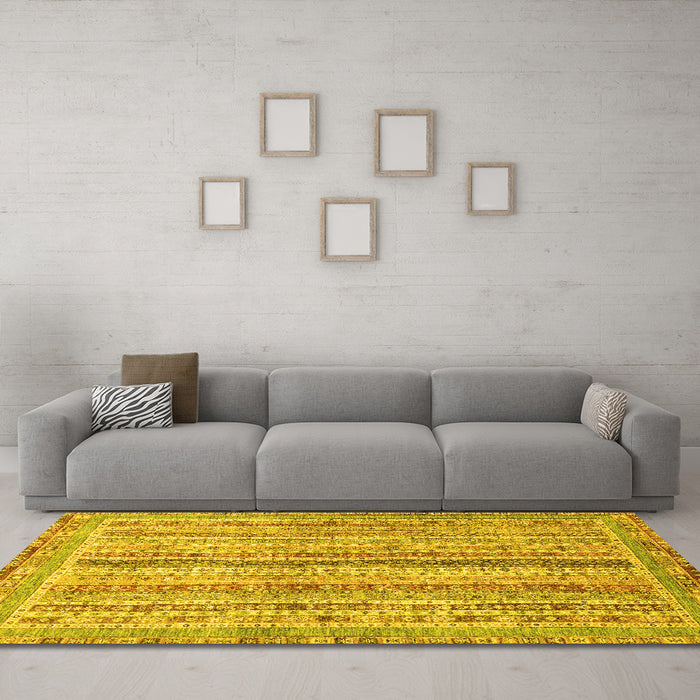 Machine Washable Oriental Yellow Modern Rug in a Living Room, wshabs2414yw