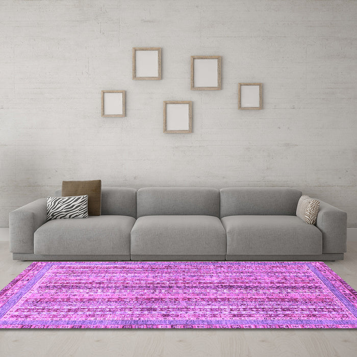 Machine Washable Oriental Purple Modern Area Rugs in a Living Room, wshabs2414pur
