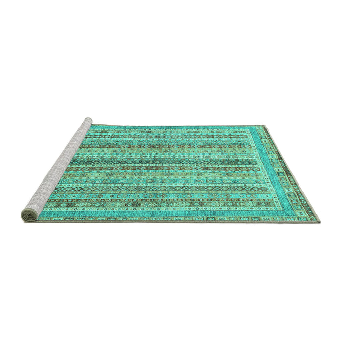 Sideview of Machine Washable Oriental Turquoise Modern Area Rugs, wshabs2414turq