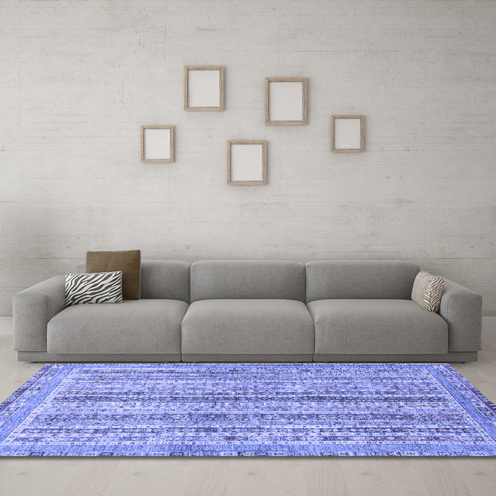 Machine Washable Oriental Blue Modern Rug in a Living Room, wshabs2414blu