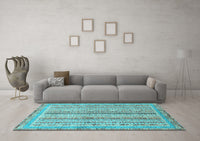 Machine Washable Oriental Light Blue Modern Rug, wshabs2414lblu