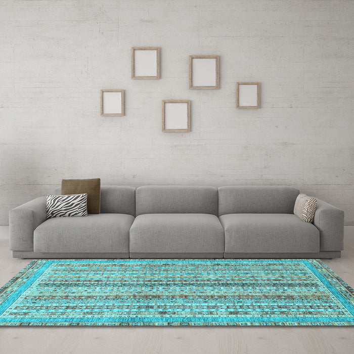 Machine Washable Oriental Light Blue Modern Rug in a Living Room, wshabs2414lblu