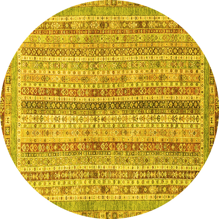 Round Machine Washable Oriental Yellow Modern Rug, wshabs2414yw