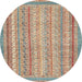 Round Abstract Gold Brown Oriental Rug, abs2415