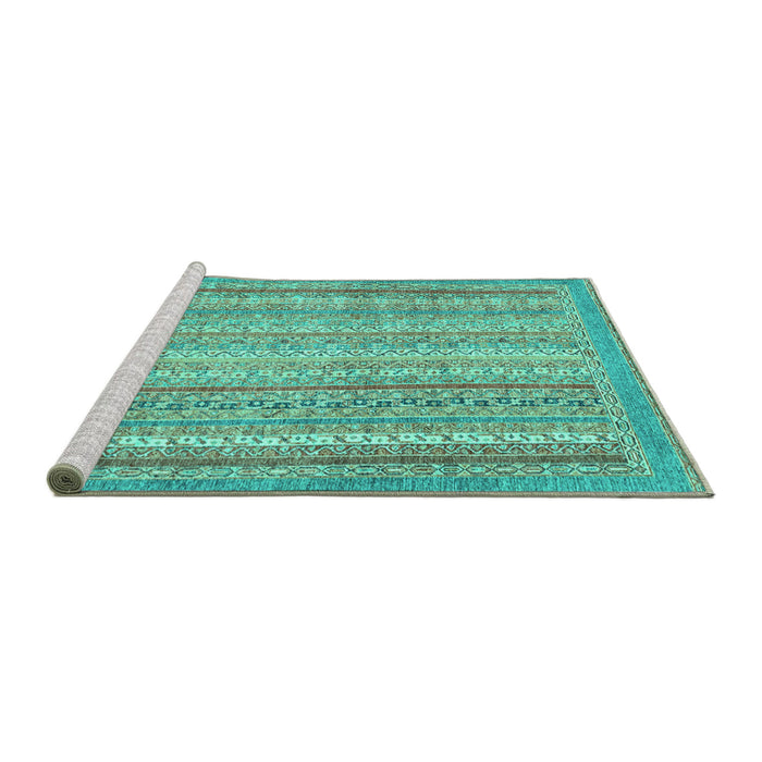 Sideview of Machine Washable Oriental Turquoise Modern Area Rugs, wshabs2415turq