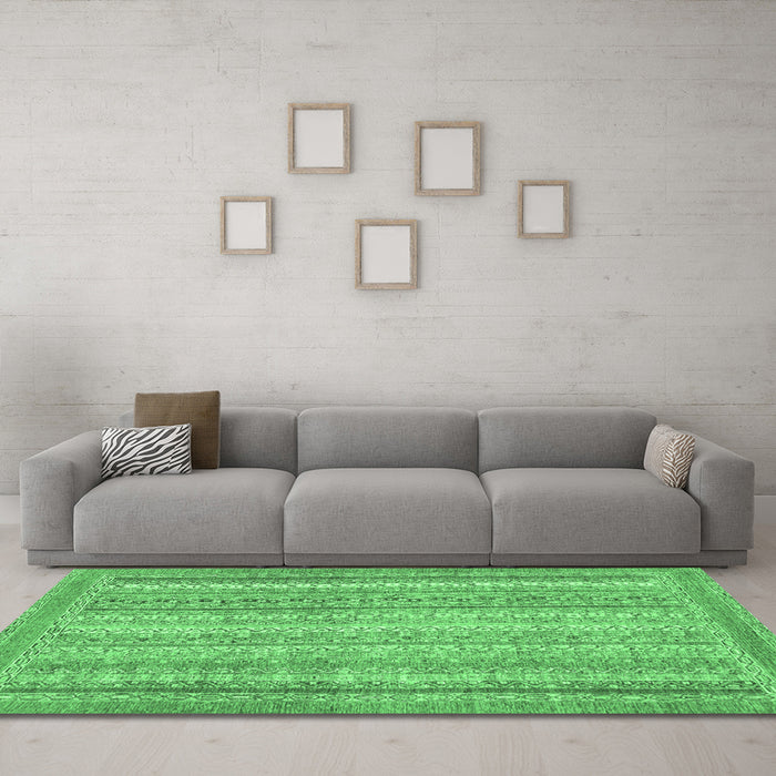 Machine Washable Oriental Emerald Green Modern Area Rugs in a Living Room,, wshabs2415emgrn