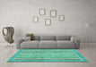 Machine Washable Oriental Turquoise Modern Area Rugs in a Living Room,, wshabs2415turq