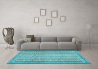 Machine Washable Oriental Light Blue Modern Rug, wshabs2415lblu