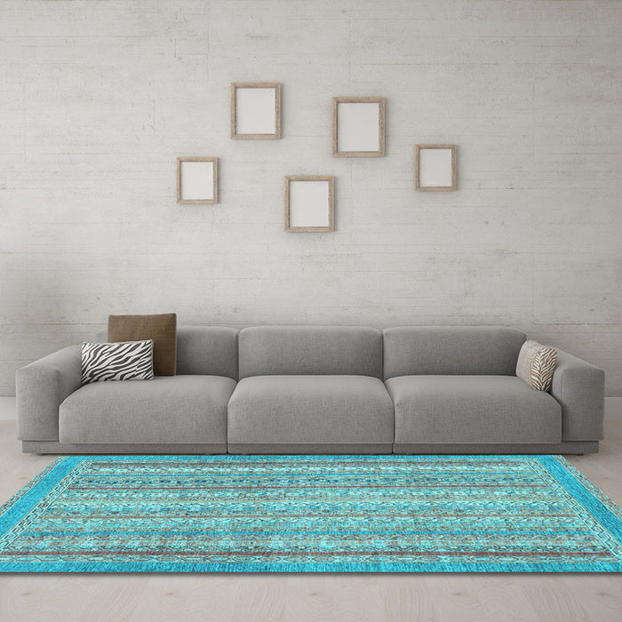 Machine Washable Oriental Light Blue Modern Rug in a Living Room, wshabs2415lblu