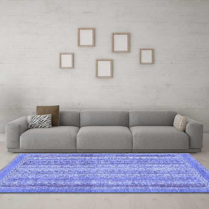 Machine Washable Oriental Blue Modern Rug in a Living Room, wshabs2415blu