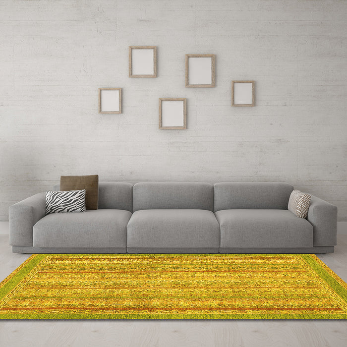Machine Washable Oriental Yellow Modern Rug in a Living Room, wshabs2415yw