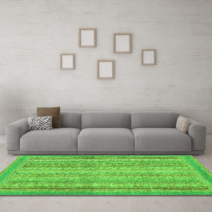 Machine Washable Oriental Green Modern Area Rugs in a Living Room,, wshabs2415grn