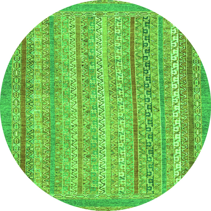 Round Machine Washable Oriental Green Modern Area Rugs, wshabs2415grn